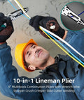 Electrician using 10 In 1 Wire Stripper Tool For Electrical Cables Heavy Duty Multi Tool Pliers Built Tough In CRV Steel