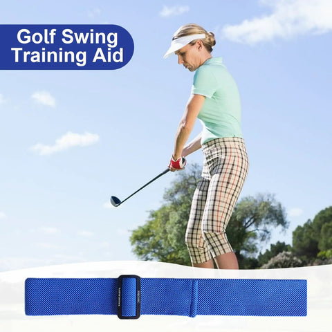 Golf Swing Training Arm Band With Adjustable Length And Elastic Rope Tension, Posture Corrector For Beginners in use on course.