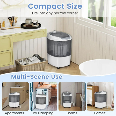 Slick Compact Mini Washer And Dryer Combo, 5.5 Pound Portable Laundry Rig in grey fits in narrow spaces, ideal for dorms and RVs.