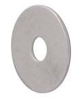 Front view of a single stainless steel fender washer with 3/8 in hole and 1-1/4 in OD.