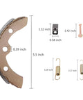 Heavy Duty Golf Cart Brake Shoes Kit For Club Car DS And Precedent Featuring Top Shelf Grip For Easy Install With Zero Stress To Keep You Cruising Smooth All Day Long, showing dimensions and components.