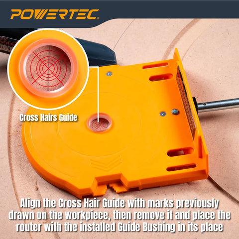Top Shelf Adjustable Router Circle Cutting Jig And Template System showing cross hairs guide for precise alignment.