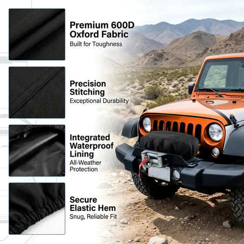 Heavy Duty Winch Cover Waterproof for 8500-17500 Lbs Winches Built To Last All Weather Dustproof and Rainproof Oxford Fabric Shield for Off Road 4x4 Trucks Jeeps and SUVs, 600D, elastic hem