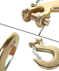 Close-up of 4Pack 3/8 Inch Clevis Slip Hooks With Latch, Heavy Duty Forged Steel Safety Hooks For G70 Tow Chains Wrecker Truck