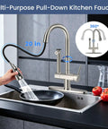 Premium Brushed Nickel Pull Down Kitchen Faucet With Built In Water Filter and Activated Carbon Ultrafiltration Spray Head in action.