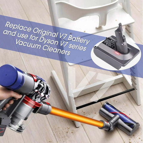 V7 Vacuum Adapter Kit For DeWalt 20V Battery To Plug And Play Dyson V7 Animal Absolute Motorhead Fluffy SV11 Cordless Stick Vacuum 100 Percent Compatible With All V7 Series Models with vacuum next to chair