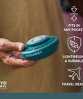 Person holding a compact 25oz Collapsible Travel Water Bottle With Leakproof Flip Top Lid BPA Free Lightweight Space Saving for travel.