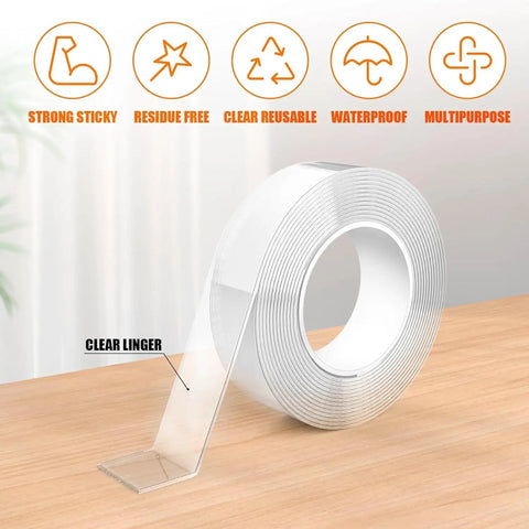 Heavy Duty Double Sided Adhesive Tape Roll With Super Grippy Nano Gel Rock Solid Mounting Strips That Hold Like Crazy Zero Mess Clean Up For Walls And Carpets