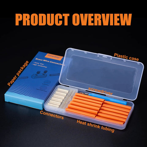 Heavy Duty Wire Connectors Kit With Heat Shrink Tubing 12 Pcs Terminals For 16-8 AWG And 8-6 AWG shown in plastic case with packaging