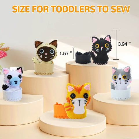 Cat Sewing Kit For Kids Beginners Starter Kit With Pre-Punched Felt Learn To Sew For Ages 6 To 12 Includes Five Kitten Projects