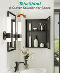 Sleek Black Recessed Medicine Cabinet With Mirror Premium Beveled Aluminum Frame 14 By 18 Inches showing adjustable shelving and toiletries.