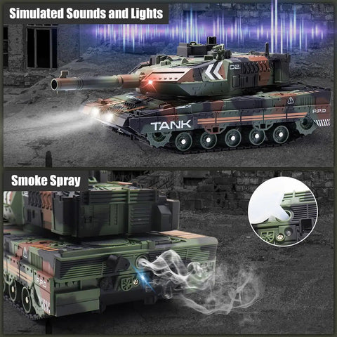 Rugged RC Tank That Shoots For Kids And Teens 2 4GHz Remote Control Army Tank Toy With Auto Demo Lights Smoke And 13 Channel Combat Features