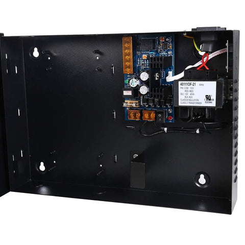 Interior view of Heavy Duty Access Control Power Supply Box Pumping Out Steady 12Vdc Current For Wiegand Boards.