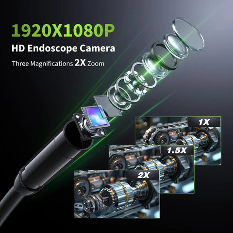 1920X1080P HD Endoscope with 2X zoom showcasing three magnifications, part of 4.3 Inch HD Endoscope Camera With Light For Pipes And Drains