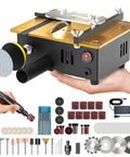Ultra Compact Mini Table Saw For Crafters And DIYers with Dual Switch Safety, kit and accessories displayed on table