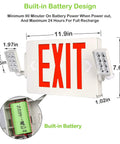 Dimensions of Red Exit Sign LED Emergency Light Kit 120-277V Universal Voltage Double Face With Two Adjustable Heads And Backup Battery 2 Pack For Doors Hallways Offices And Warehouses