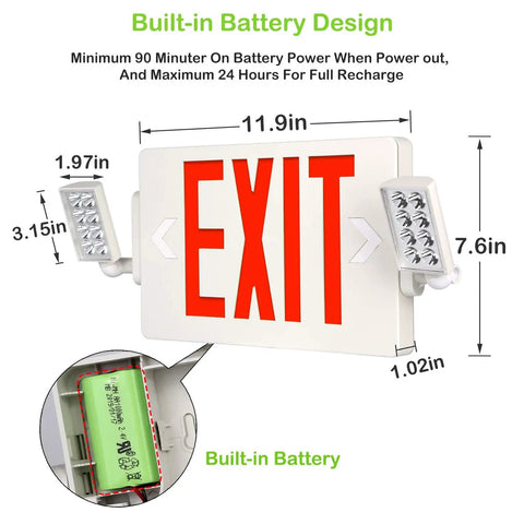 Red Exit Sign With Dual Face LED Emergency Light 120 To 277 Volt Input Adjustable Two Head Backup Battery Ultra Slim Design Easy Install Best For Doors Halls Offices Warehouses 4 Pack