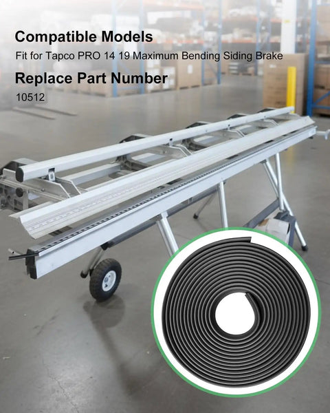 Replacement Vinyl Strip 10 Foot 6 Inch For Siding Brake Model PRO 14 19 Maximum Bending Fits Part Number 10512 displayed on a siding brake