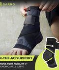 Person wearing 360 Degree Ankle Brace With Adjustable Straps For Men And Women One Size Fits Most Compression Foot Sleeve in black