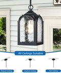Waterproof Outdoor Pendant Light With Adjustable Chain In Black Finish illuminating porch with versatility for ceiling types