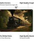Vintage Steam Train Aluminum Wall Art 8x12 Inch Dope Retro Forest Railway Locomotive Metal Print Rust Proof