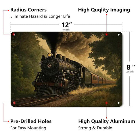 Vintage Steam Train Aluminum Wall Art 8x12 Inch Dope Retro Forest Railway Locomotive Metal Print Rust Proof