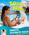 Woman using IPX8 Waterproof Phone Pouch For iPhone 17 16 15 14 Pro Max Cruise Ready Dry Bag With Touchscreen Access on pool float