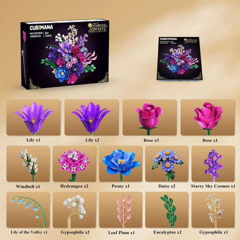 21 Flower Bouquet Building Kit With Lights For Adults And Teens 8 12 Plus Realistic Floral Set With Roses Lilies Daisies Hydrangeas Eucalyptus Gypsophila And More For Creative Decorating Gifts And Hands On Craft Fun. box and flower pieces