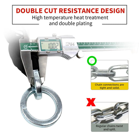 Heavy Duty Bike Chain Lock 160cm Long With 10mm Thick Manganese Steel Chain showing caliper measurement of chain link thickness