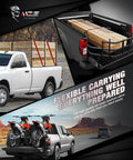 Heavy Duty Retractable Truck Bed Tie Downs Compatible With Silverado And Sierra Pickup Oval Stake Pockets Knockout Cargo Securement Built Tough American Hauling Setup 4 Pack with cargo in truck bed.