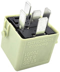 Close-up of a 12V DC 40A 5 Pin SPDT automotive relay for BMW E46 E90 E70 X5 Mini Cooper R56, showing metal pins and casing.