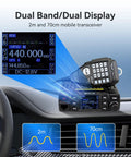 Dashboard view featuring Dual Band Mobile Ham Radio with rotatable LCD display for RVs, trucks, and Jeeps.