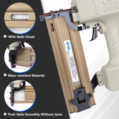 Beast Heavy Duty Pneumatic Concrete T Nailer for 14 Gauge Nails Three Quarters to Two and a Half Inches, lightweight aluminum