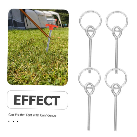 10 Pack Galvanized Tent Pole Connectors For Quick Setup And Lightweight Repair Camping Must Haves For Hiking And Outdoor Adventures Durable Easy To Use Keeps Shelters Secure, shown securing a tent on grassy ground.