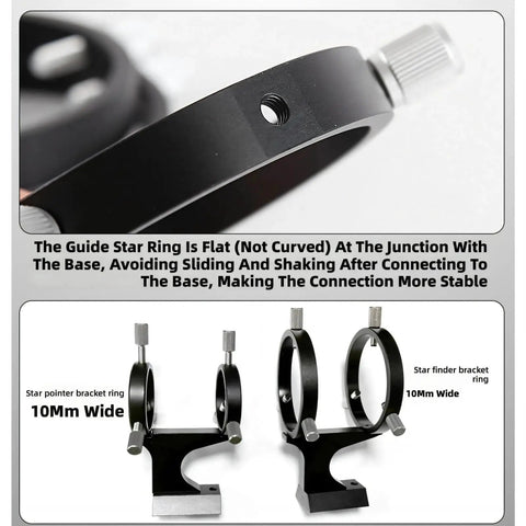 Close-up of Three Point Astrophotography Guide Rings with Precision Guiding System, metal build for stable setup and tracking.