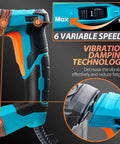 Close-up of Built Tough 1-1/4 Inch SDS Plus Rotary Hammer Drill, 1500W Power showcasing 6 variable speeds and vibration damping features.
