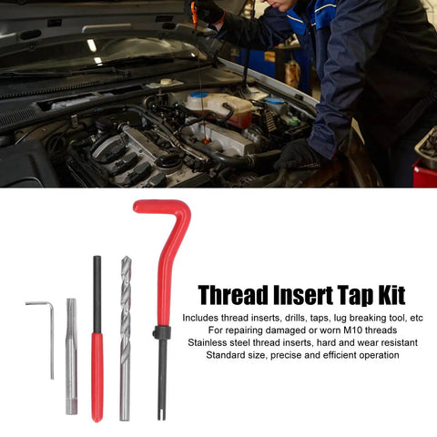 M10 X 1.25 Thread Repair Kit Pro Grade DIY Ready HSS Tap Set with tools displayed, suitable for car engine repair.