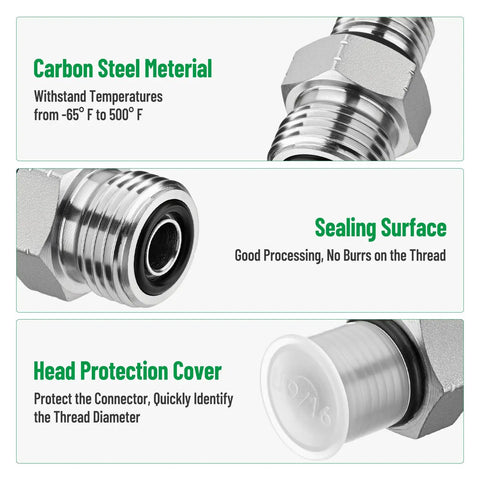 Heavy Duty Hydraulic Adapter Fitting 3/8 Inch ORFS Male To SAE 6 ORB Male Straight Joint, carbon steel