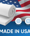 Heavy Duty High Density Foam Upholstery Seat Cushion 4 Inch Thick By 24 Inch Wide By 72 Inch Long For Home Or Commercial Use Made In USA Built Tough For Daily Comfort And Long Lasting Performance with USA flag background.