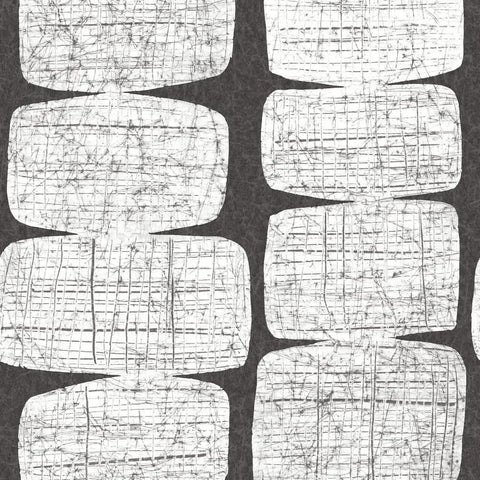 Mid Century Beads Peel And Stick Wallpaper in black and white with distressed design, 20.5 inch wide roll for modern decor.