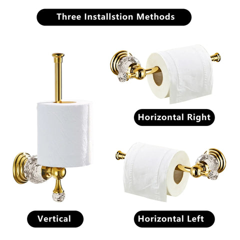 Three installation methods for Crystal Gold Toilet Paper Holder For Modern Bathrooms Wall Mounted Zinc Alloy Tissue Hanger
