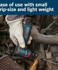 Compact 12 Volt Max Brushless Right Angle Die Grinder With Variable Speed Trigger And Five Speed Options used for detailed grinding in tight spaces.
