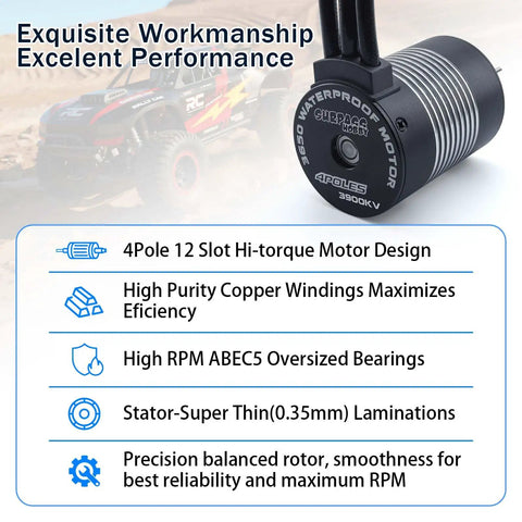 Beefy 3650 Brushless Motor 3900KV 3 175mm Shaft Waterproof For 1 To 10 Scale RC Cars with focus on high torque and design features.