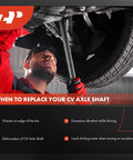 Mechanic inspecting vehicle undercarriage for CV axle shaft replacement indicators