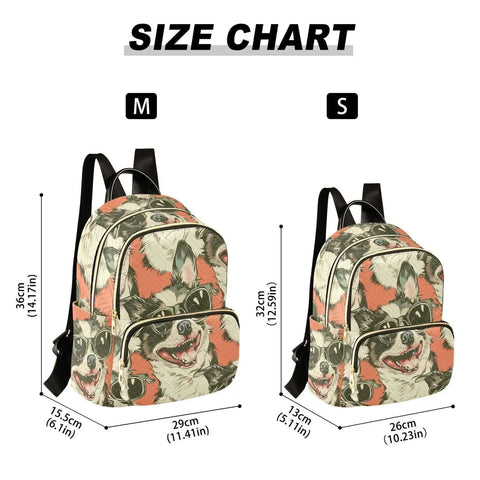 Quilted Womens Backpack Purse With Zipper Closure And Leather Handle Dope Everyday Carry Bag For Work Travel College And Social Life Adjustable Shoulder Strap Multiple Pockets Stylish Pattern Bag size chart showing M and S dimensions.