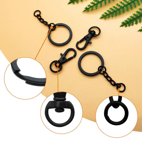 Chill Out With This Badass 150 Piece Black Swivel Snap Hook And Key Chain Kit featuring black lobster clasps and split rings.