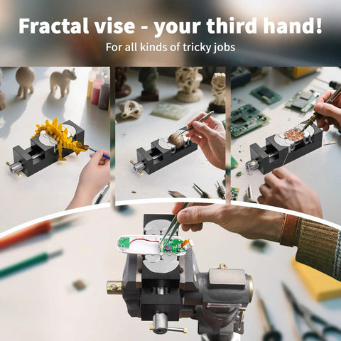 Beefy Mini Vise Clamp With Silicone Plug Dual Jaw Design For Irregular Shapes Fractal Jaw Auto Adjust Heavy Duty Aerospace Aluminum CNC Precision Craft Jewelry Making Modeling DIY Repairs holding PCB.