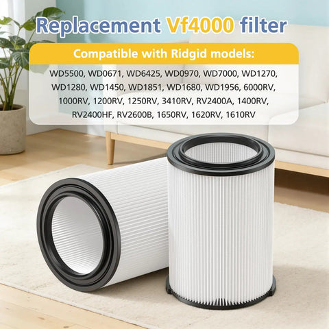 Two VF4000 Replacement Vacuum Filter 2 Pack For Wet Dry Vacs 5-20 Gallon And 6-9 Gallon Husky And Craftsman 17816 Compatible Filter Set