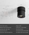 2 Pack LED COB Adjustable Ceiling Spotlight Surface Mounted 7W 3000K Warm White Black Aluminum Spotlight With Specs Chart