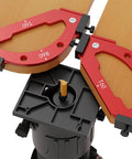 Heavy Duty Woodworking Round Corner Radius Templates Router Table Jig Kit showing red aluminum templates for R60 and R70 radius on wooden table.